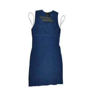 Luxe Essentials Royal Blue‎ Ribbed Bodycon Mini Dress V-Neck Sleeveless  Size XS